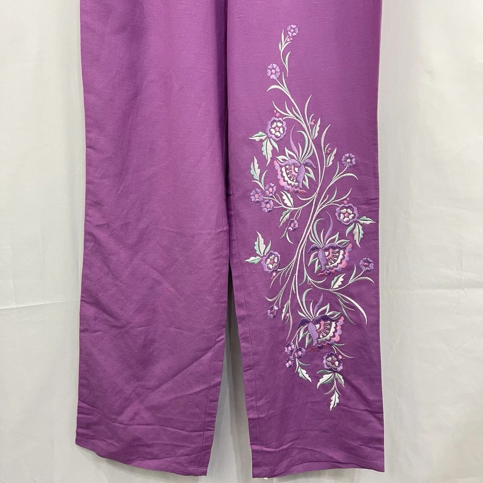 Bob Mackie 刺绣亚麻混纺裤子弹力腰围,尺寸 S 夏季 — 第 4/4 张图片