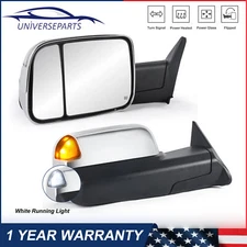 Pair Chrome Power Heated Tow Mirrors For 1998-02 Dodge Ram 1500 2500 3500