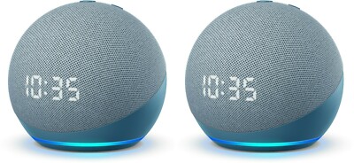 [2 Pack] New Echo Dot 4th Gen Smart speaker with clock and Alexa Twilight Blue
