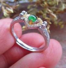Certified Green silver 925 A JADE Jadeite Cabochon Heart RING USA 6.5    605674