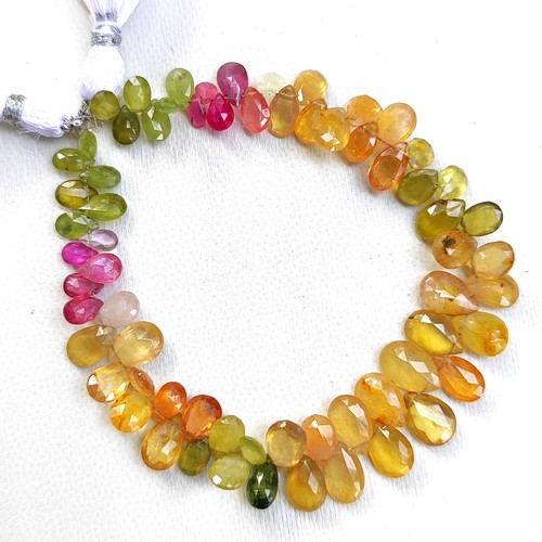 Natural Multi Sapphire Gemstone 7x5 to 9x6 mm Faceted Pear Briolette Beads 7" - Picture 7 of 8