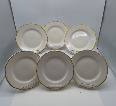 6  Homer Laughlin Bread Plates Scalloped Edge Mustard Gold Stripe Rim 7 inches
