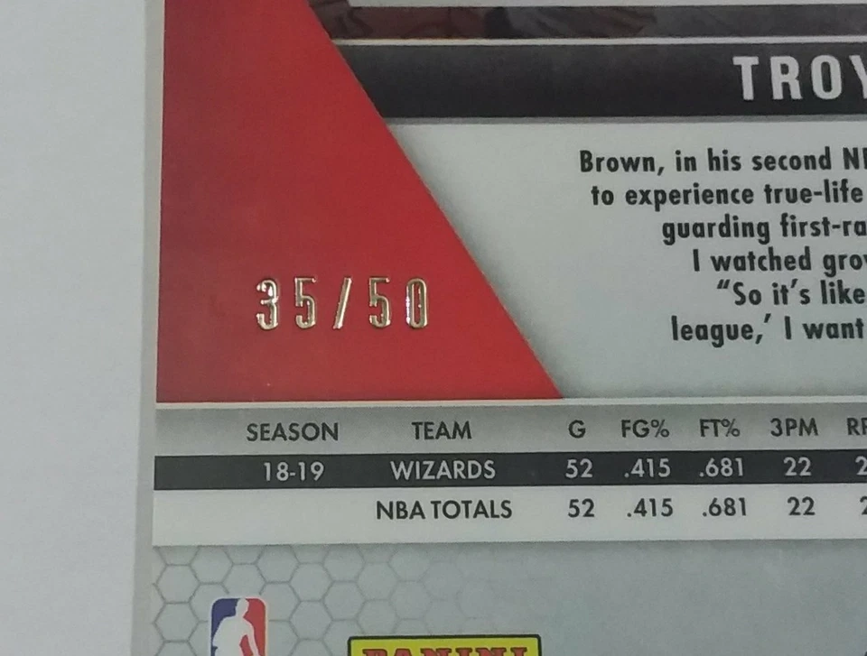 2019-20 Panini Mosaic /50 - FAST BREAK PURPLE PRIZM #162 Troy Brown Jr. /50 - Image 3 of 3