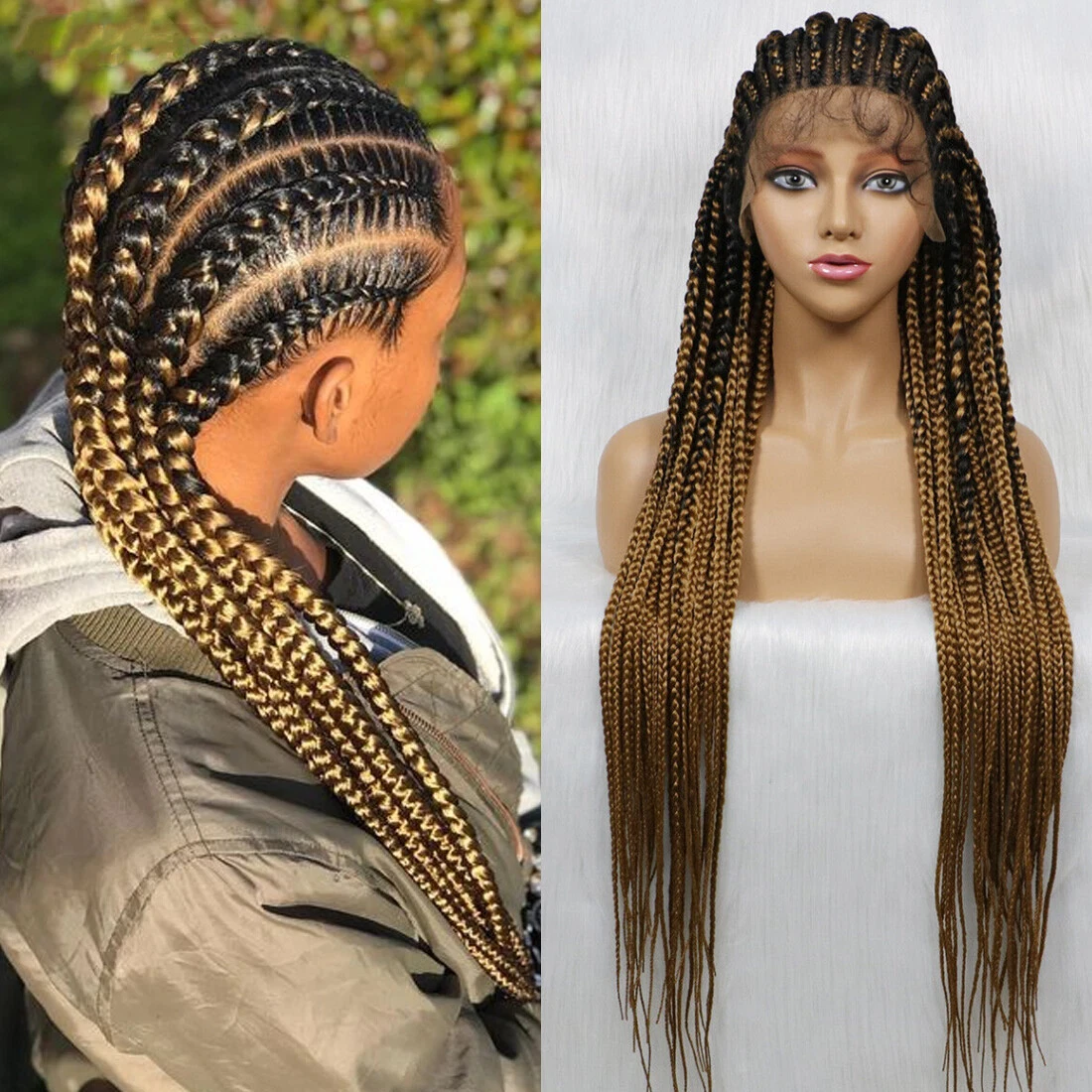 22 Inch Synthetic Lace Front Wigs For Black Women Brown Braids