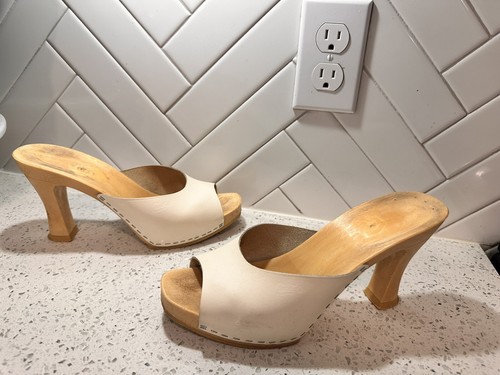 Vtg 1980's Candies Original Sandals White High Heels Slides Womens 9 / 40 Italy - 第 9/12 張圖片