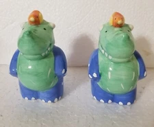 Vintage CoCo Dowley Ceramic Rhino Rhinoceros Bird Salt & Pepper Set