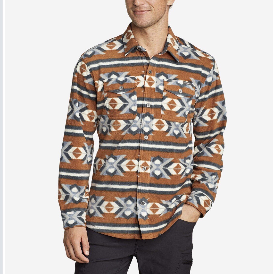 NWT Eddie Bauer Mens Size XL Chutes Microfleece Long Sleeve Aztec Shirt
