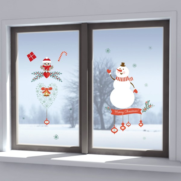 Fenstersticker Fensterfolie Fensterbild Fenster Deko Weihnachten Schneemann Eule-image