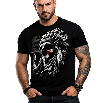 Backstreetshirt  T Shirt bedruckt Häuptling Schädel Biker Apache  Old School