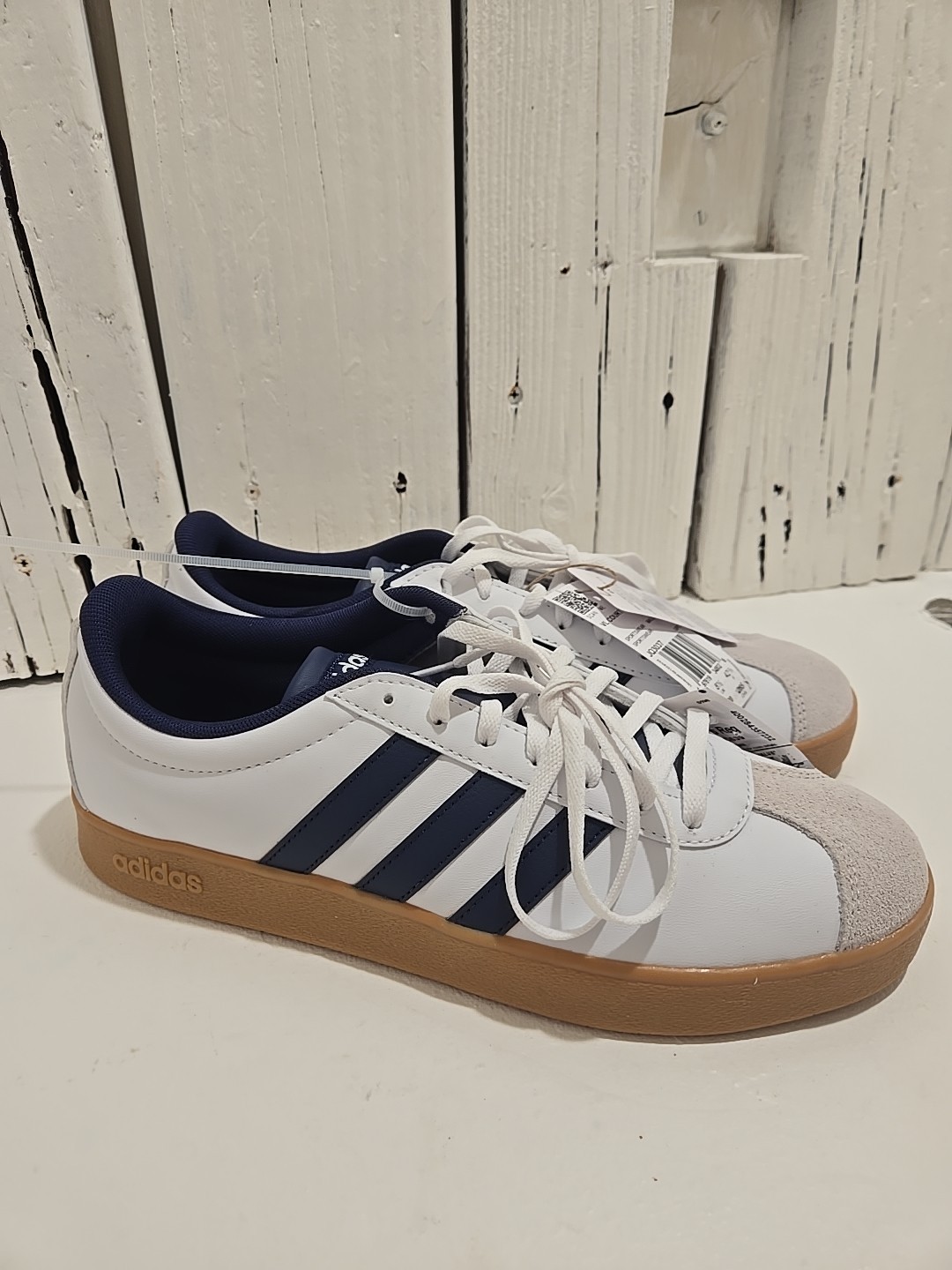 Adidas VL Court Base Sz9 Cloud White Dark Blue Grey Gum Men UnisexCasualJQ3037