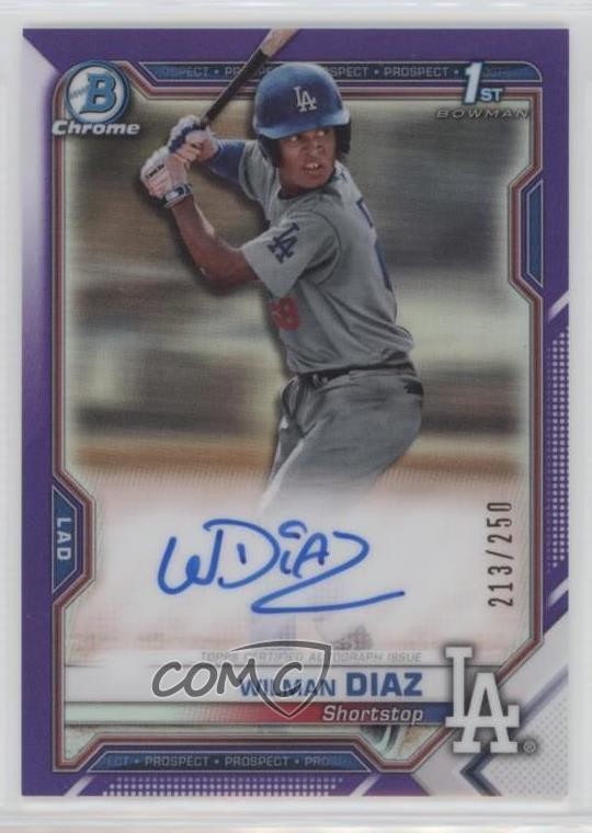 2021 Bowman Chrome Prospect Purple Refractor /250 Wilman Diaz #CPA-WD Auto 1k5