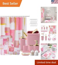 Bathroom Accessories Set Pink Gold Bathroom Decor Shower Curtain Rugs Soap Di...