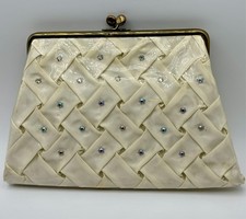 1950s Vinyl Clutch AB Rhinestone Studded Satin-Gold Clasp