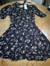 NWT REFORMATION DRESS 4 BLACK JOLENE PINK DITSY FLORAL BARD SHORT SLEEVE BOW TIE