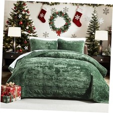 Luxury Velvet Queen Comforter Set, Velvet-Queen 90"x96" 04-3 Emerald Green
