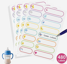 480 Pcs Labels for Kids Stuff Daycare, Waterproof Baby Name Label, Washable Bott