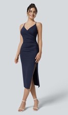 NWT Halara SoftlyZero Airy Ruched Midi Cool Touch Dress-UPF50+ Peacoat, Medium