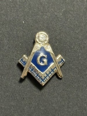 10k White Gold Masonic Lapel Pin Square & Compass Blue Lodge No Screw Back .85g