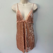 Forever 21 Dress Womens Medium Pink Beige Babydoll Crushed Velvet Indie Sleaze