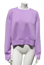 Danskin Now US Women s L Purple Rib Knit Cropped Oversized Sweatshirt Top