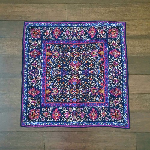 Anne Klein Vintage 90s Silk Square Scarf Blue Purple Red Gold Floral 29"x29"