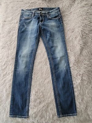 Vintage Y2k ReRock For Express Jeans Skinny Low Rise Thick Stitch Embellished  8