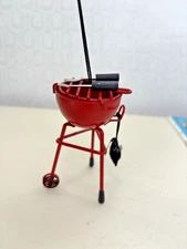 Barbecue Grill Christmas Ornament Red Metal 4" Tall BBQ