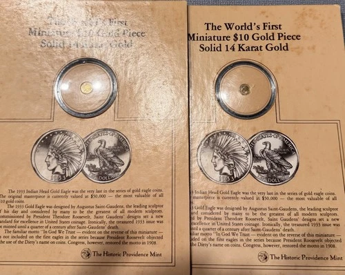 RARE World First Miniature $10 14k Gold Piece Solid 1933 Indian Head Eagle PAIR