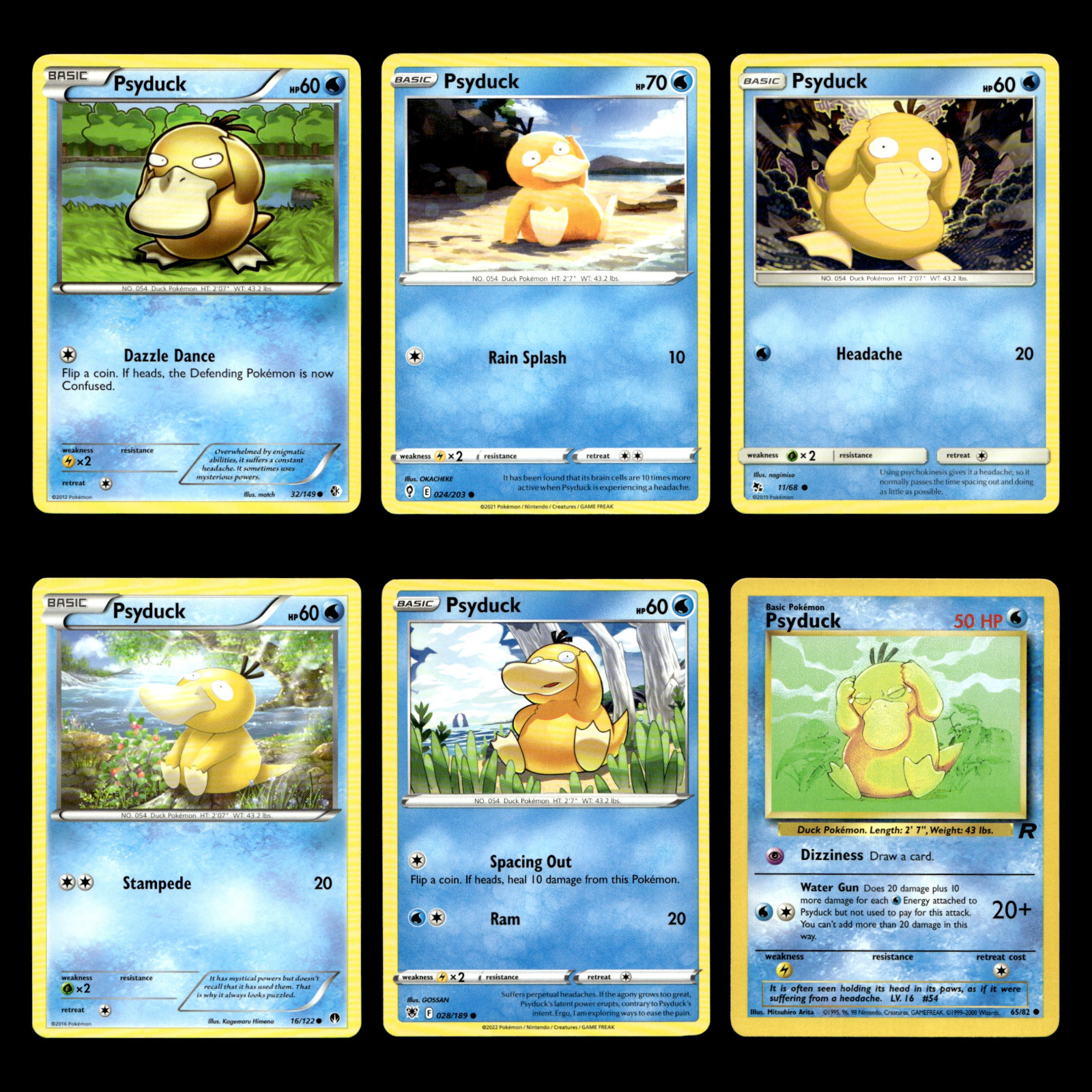 6x Psyduck Lot 32 Black White Boundaries Crossed Pokemon Cards Collection Set