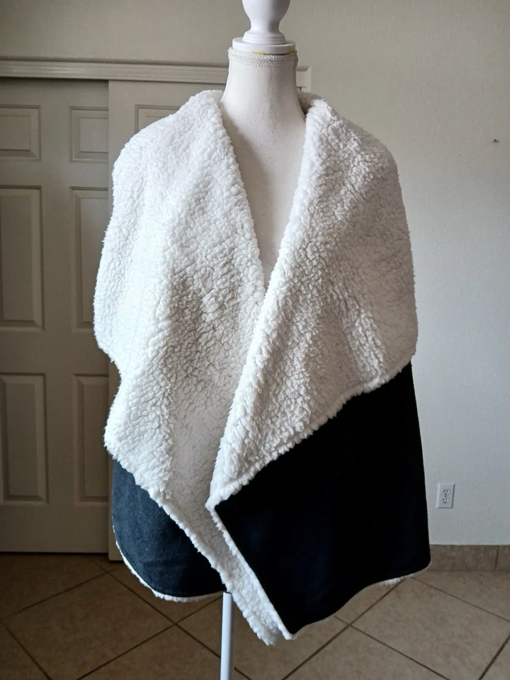 Mossimo Chaleco Mujer Frente Abierto Reversible XL Gris Blanco Sherpa Foto 2 de 4