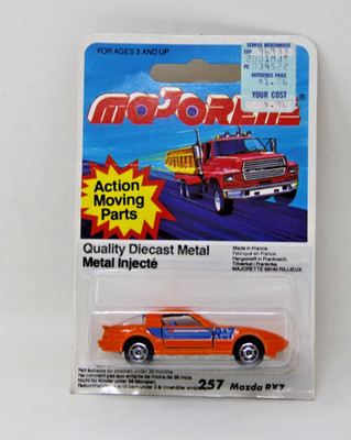 Vintage Majorette 257 Mazda RX7 Daytona Orange Opening Doors France New On Card