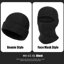 Balaclava Full Face Mask Beanie Hats 2 in 1 Knitted Windproof Thermal Head Cover