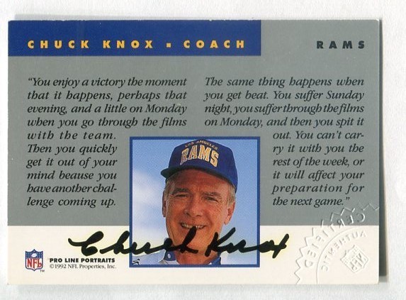 Chuck Knox (d. 2018) 1992 Pro Line Certified AUTOGRAPH (LOS ANGELES RAMS)