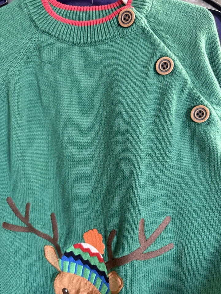 Gymboree Kids Knit Reindeer Christmas Sweater Size 8 Green With Red Trim EUC - Image 3 of 4