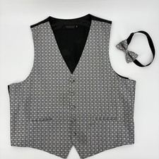 Tuxedo Vest Bow Tie Set Mens XXL Silver Black Geometric Wedding Formal Event