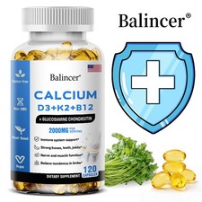 Calcium Capsules w/ D3+K2+B12,Heart & Muscle ...