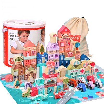 Holz Stadt Bausteine 115 Stck. Montessori Stil Frühe Pädagogische Zum Selbermachen Spielzeug