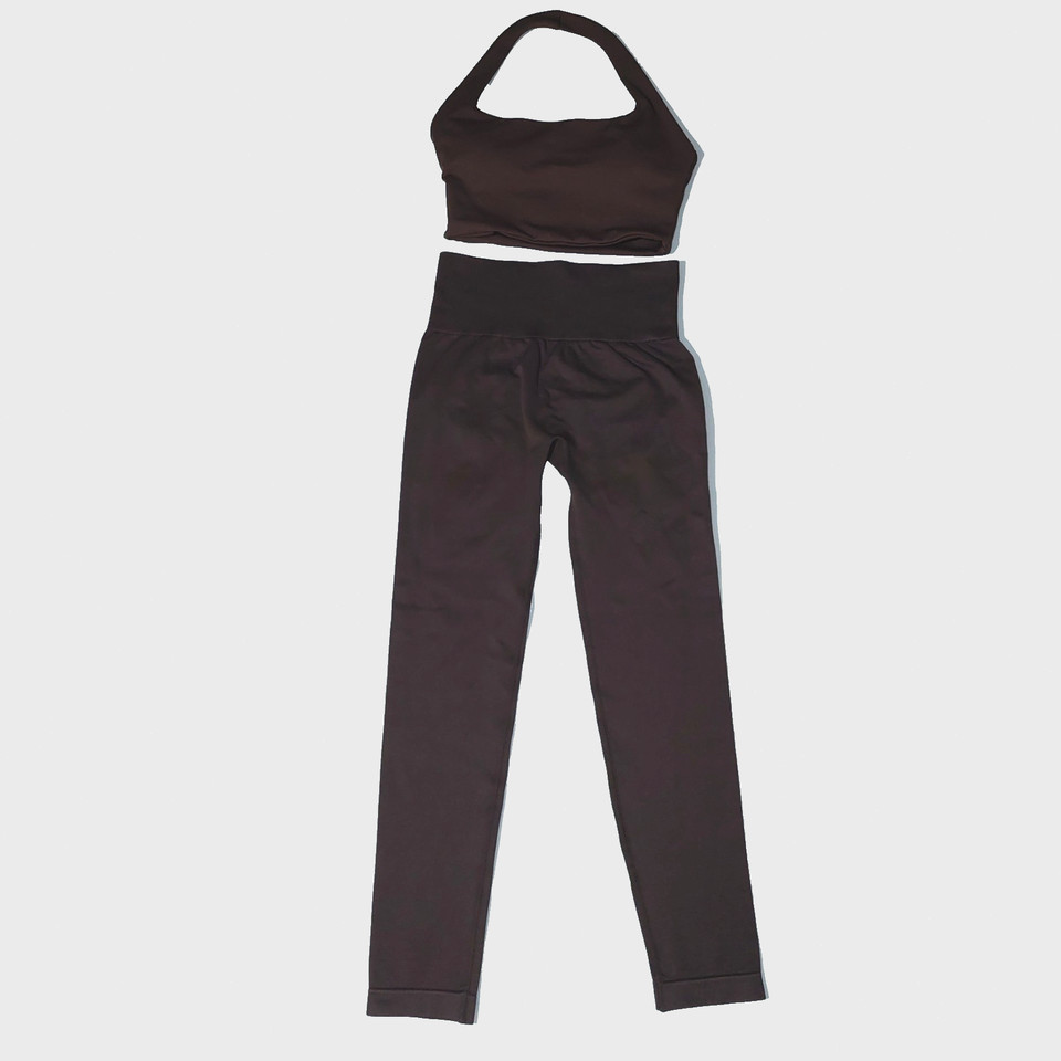 Velocity Activewear Brown Set - Form Halter Bra & High-Rise Leggings - Size S