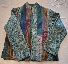 Women's Patchwork Kimono Multicolor Jacket Long Sleeve-Measures About A Large