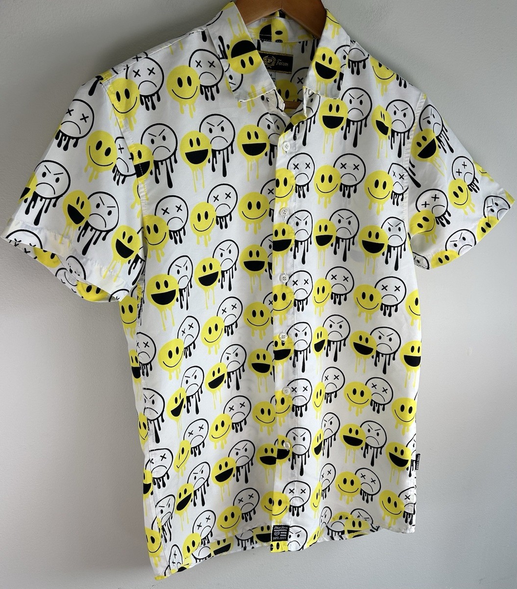 Vintage Phat Farm Men’s Button Up Shirt Size M Smiley/Upset Faces Emoji AOP Y2K View 2