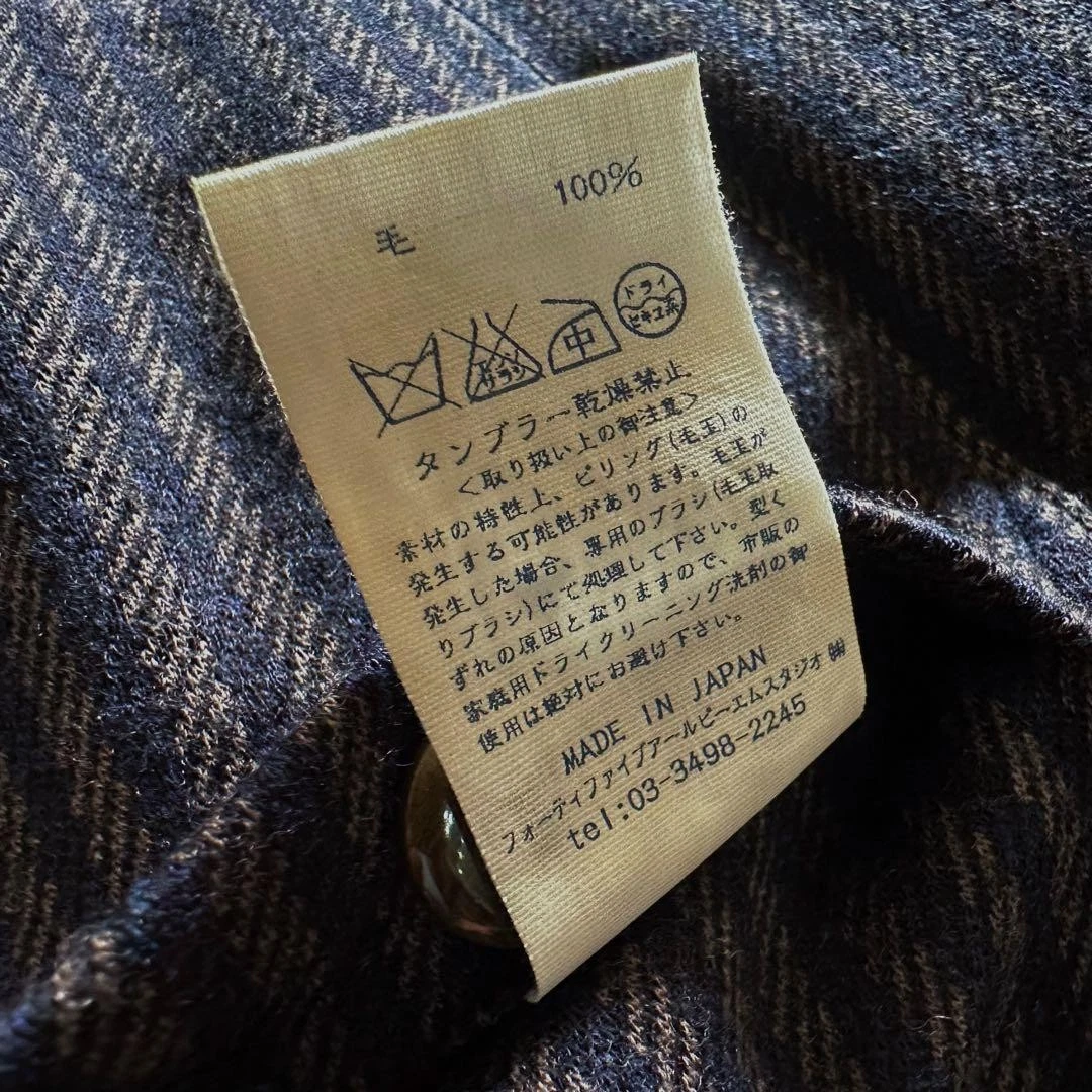45R Jacket Band Collar Stripe Jersey Twill Stretch Wool Outerwear Excellent - product detail image 12