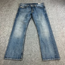 Diesel Mens Jeans Relaxed Straight 34 32 Mid Wash Blue Whiskers Fade 100% Cotton
