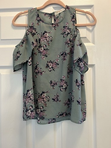 Rewind Women's Medium Blouse Cold Shoulder Multicolor Floral