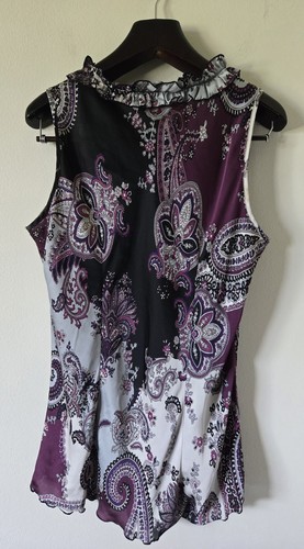 Dressbarn Purple Black Paisley Ruffled Tank Blouse Lightweight Top Size 1X - Picture 6 of 11