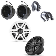 Clarion UTV 6.5" Marine Speaker Bundle including Black  White speaker grills...