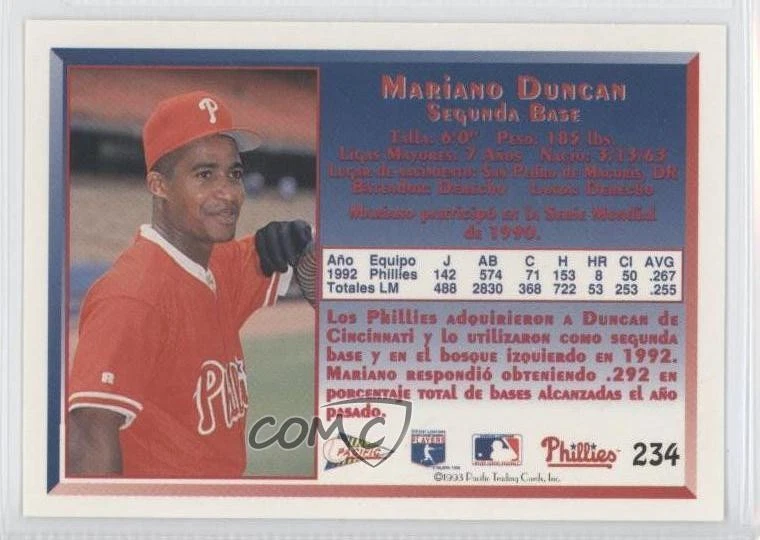 1993 Pacific Mariano Duncan #234 - Image 2 of 2