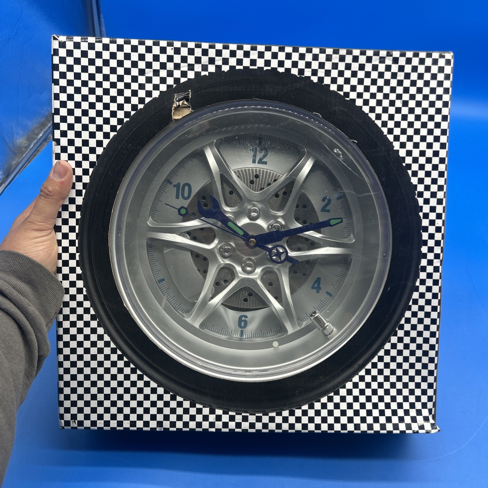 BRAND NEW 14" Tire Rim Wall Clock In Box See Pics Cracked