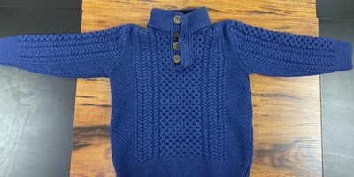Original Aran Company Boy s Large 100% Merino Wool Blue Sweater