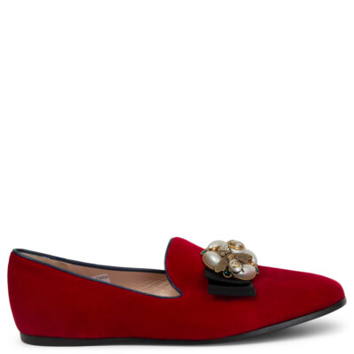 Gucci Velvet Printed Loafers - Red Flats, Shoes - GUC1370470