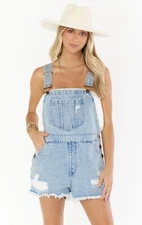 Show Me Your Mumu Georgia Denim Shorts Overalls Light Tide Size M